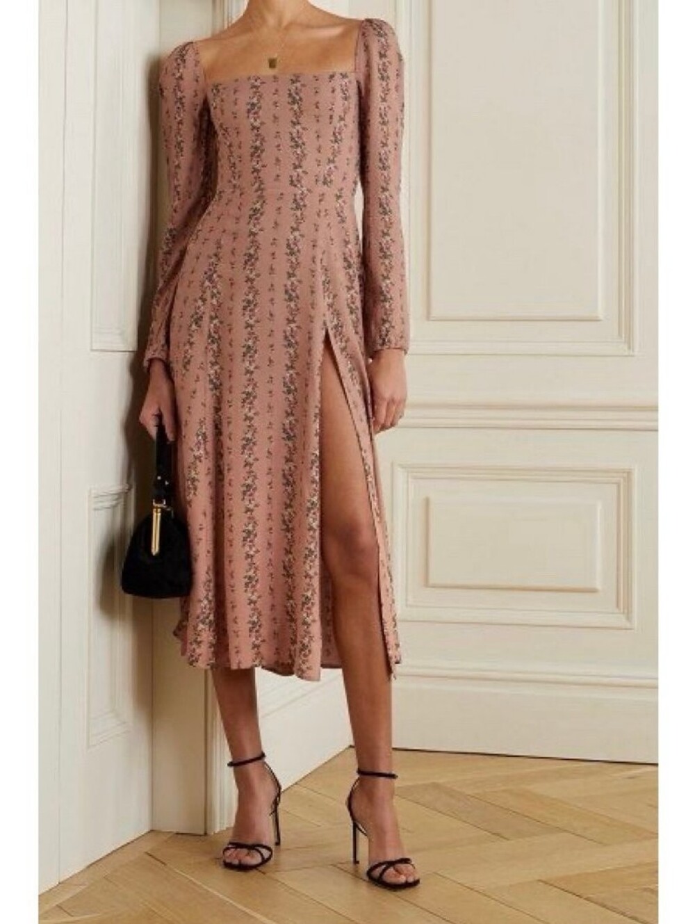 Romantic Reformation Sigmund Dress In Boudoir Floral Stripe Vintage Rose Print 6